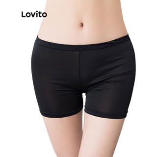 Lovito Casual Plain Calças De Segurança Para Mulheres Básicas L38ED038 (Amasco / Branco / Preto)