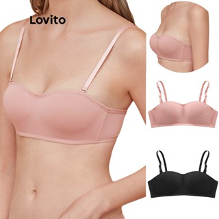 Lovito Casual Sutiã Liso Tomara que Caia Cor Pastel Enchimento Não Removível L16X253 (Rosa/Preto)