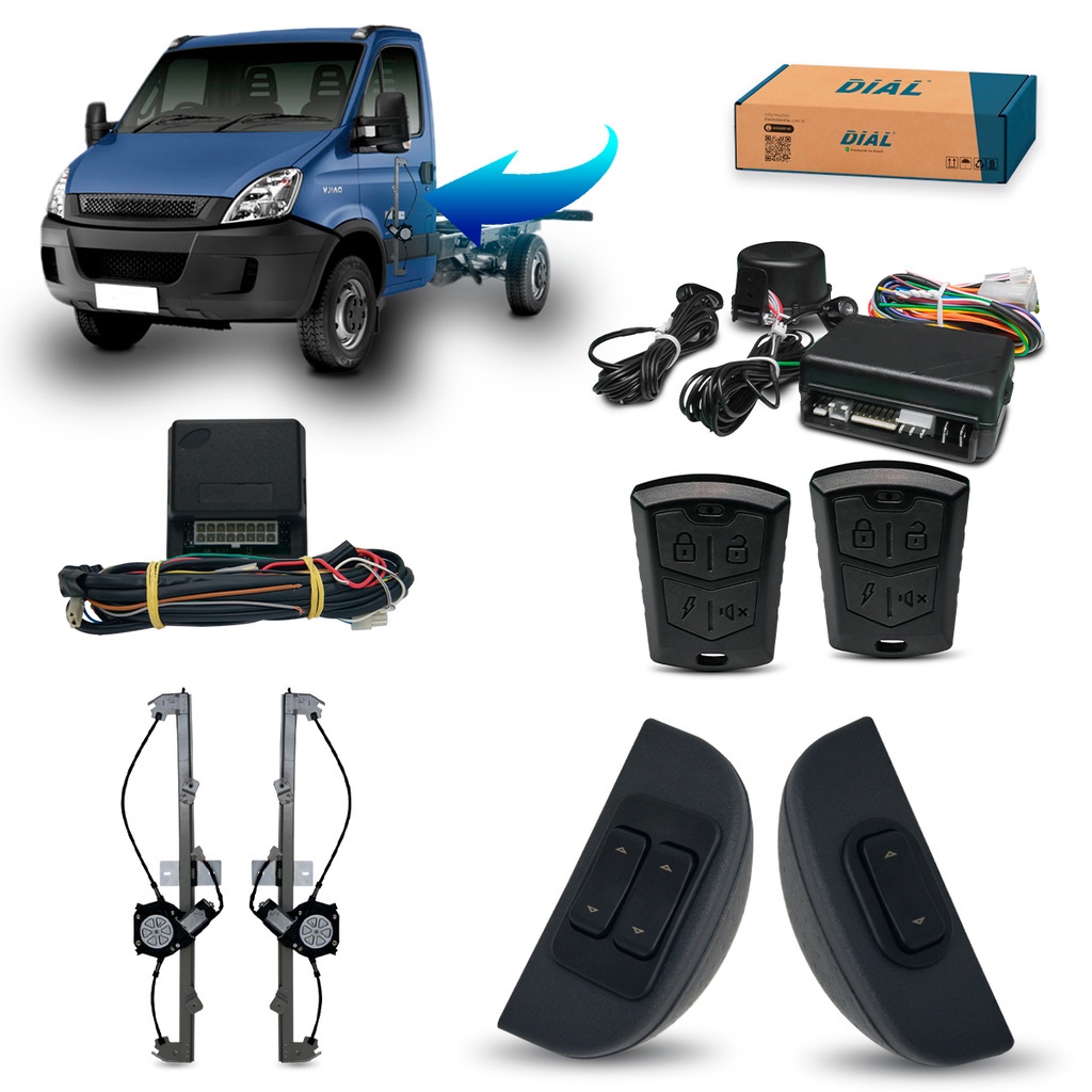 Kit Vidro Elétrico + Alarme Iveco Daily 35S14/45C14/45S17/55C17/40S16/70C16 (2008 / 2020) 12v Inteligente