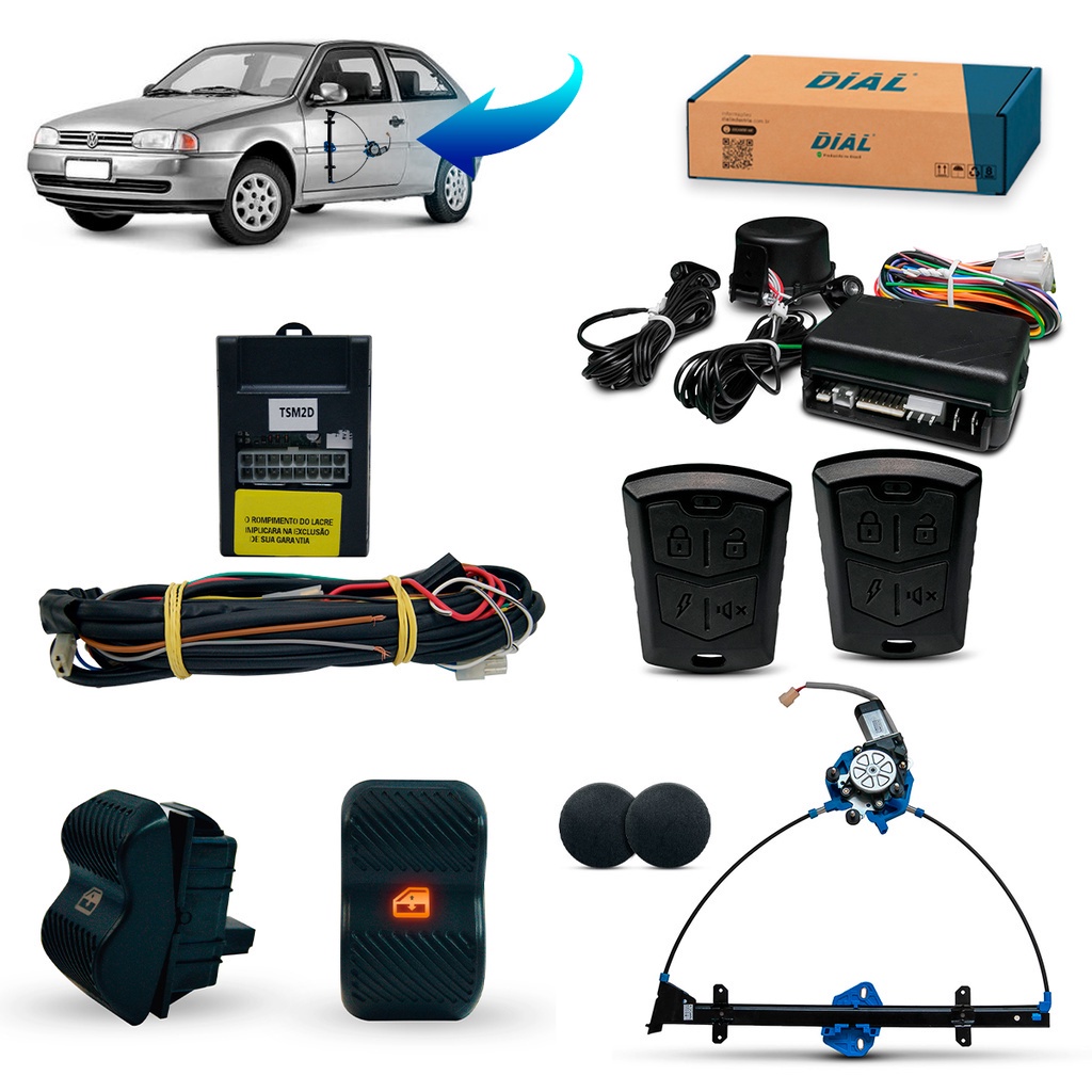 Kit Vidro Eletrico + Alarme Gol / Parati 2P G2 (96/00) Botão Led Ambar Painel