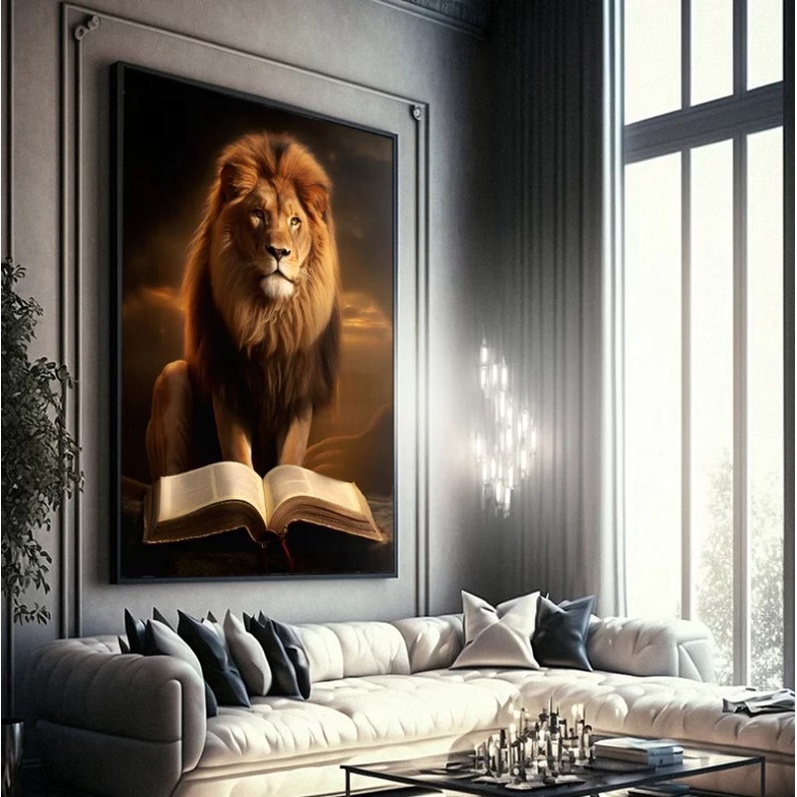 Quadro Decorativo 112x82cm Full HD Leão de Judá e as escritas sagradas em Oferta na Shopee