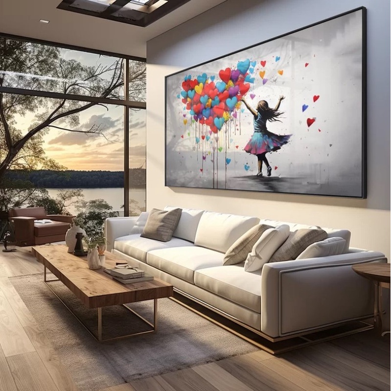 Quadro Decorativo 112x82cm Full HD Grafitti Menina Balões em Oferta na Shopee