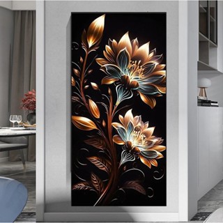 Quadro decorativo 112x82cm Full HD Flor de Lotus Dourada e Preta