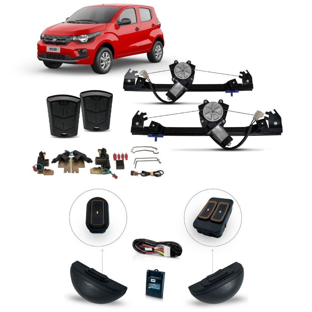 Kit Vidro Eletrico + Trava e Alarme Nova Strada (20/) Cabine Dupla 4P dianteiro Inteligente Ultraled Ambar