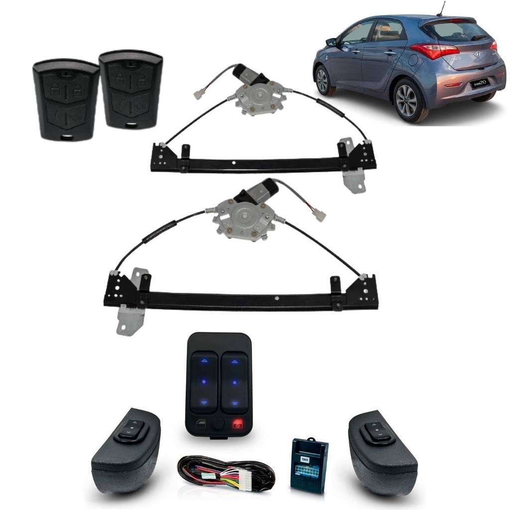 Kit Vidro Elétrico + Alarme HB20 (12/19) 4P Traseiro Alternativo Inteligente