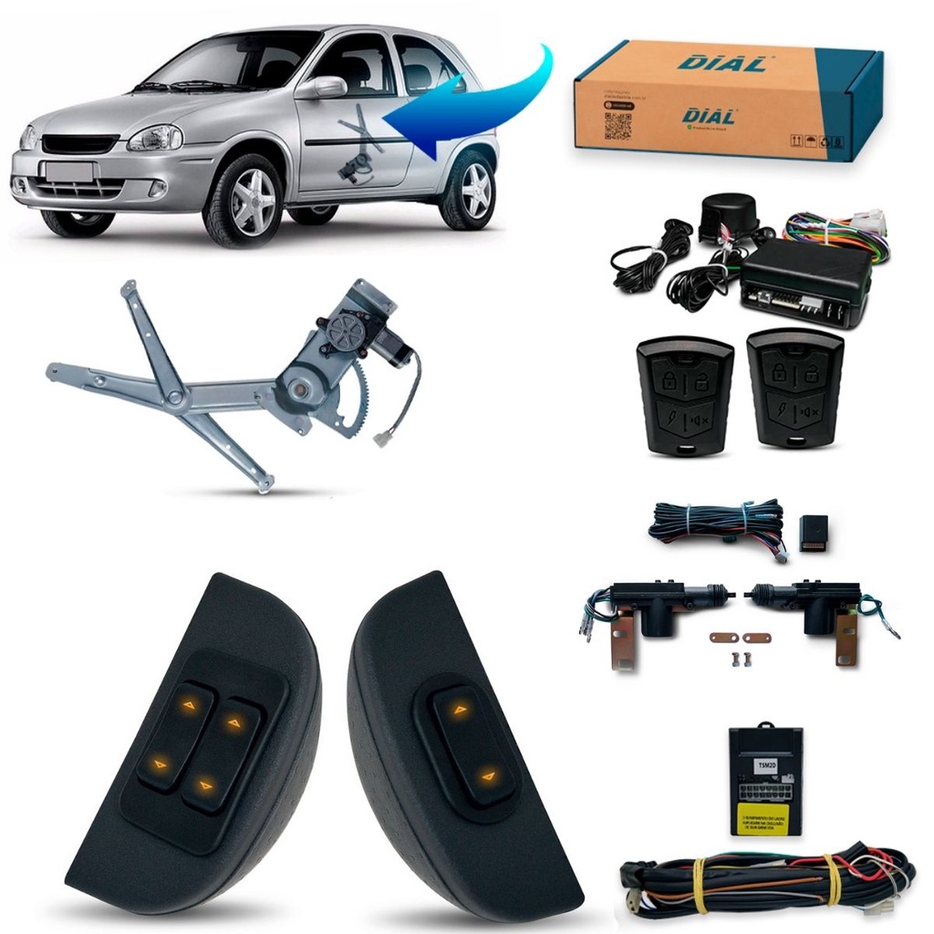 Kit vidro Eletrico + Trava e Alarme Corsa 2P Pickup Corsa (94/01) Acabam Celta