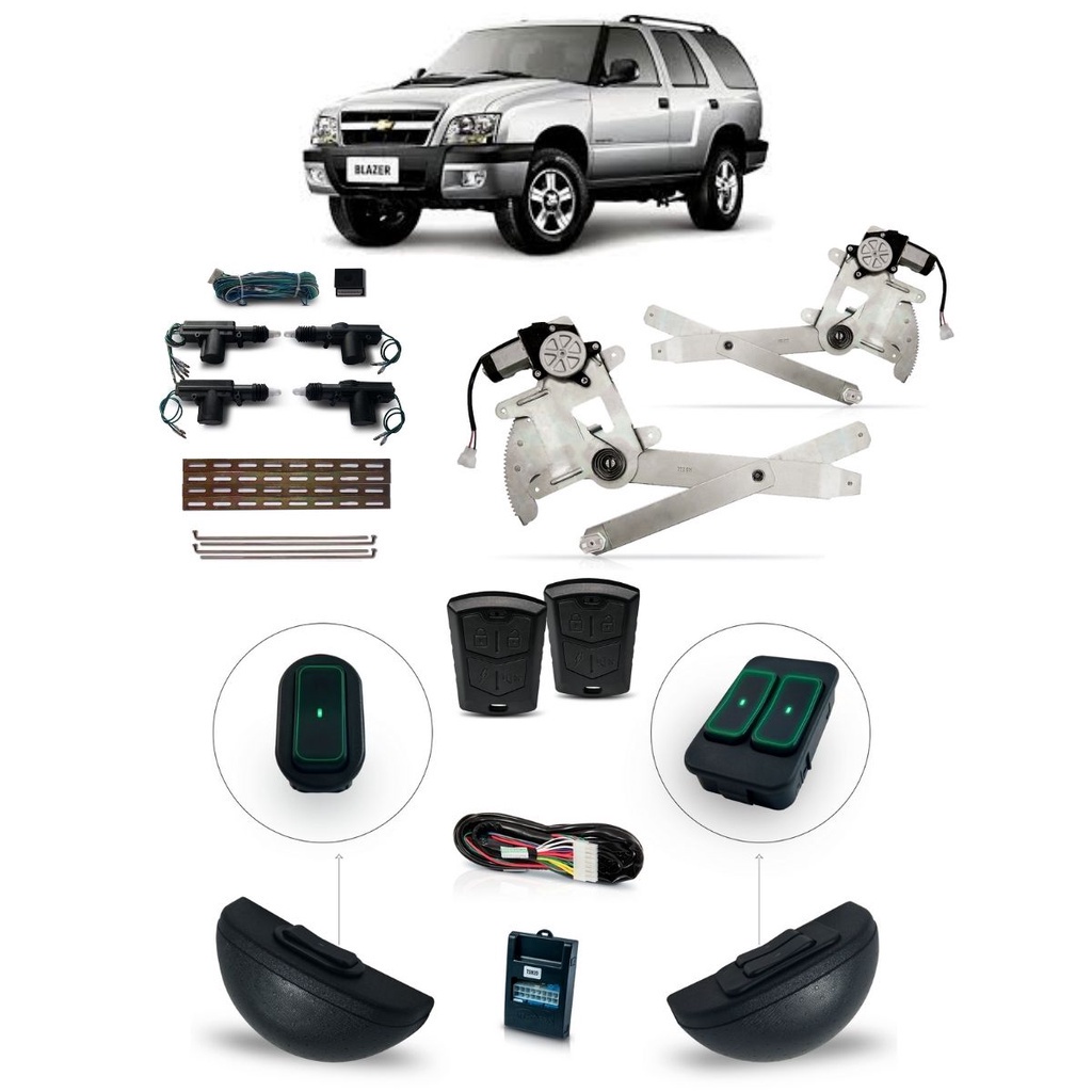 Kit Vidro Eletrico + Trava e Alarme S10 Blazer Dianteiro /11 Ultraled Verde