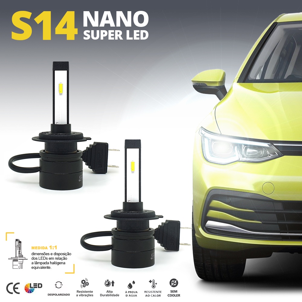 Par Lâmpadas H7 Farol Baixo Hyundai Azera 2007 2008 2009 2010 2011 2012 2013 Super Led Mini Nano 6000k 7200 Lumens Sem Adaptar Furar Tampa de Borracha Shocklight S14