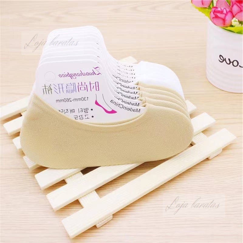 Kit 5 Pares Meias Sapatilha Soquete Invisível Com Silicone Feminina Tamanho 34-40 em Oferta na Shopee