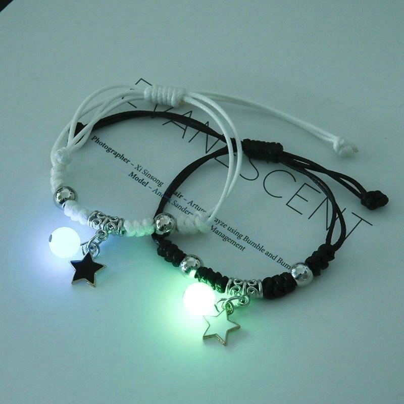 2 Pçs/SET Luminosa Pulseira Tecido Ajustável Moda Casais Pulseiras Acessórios De Jóias Dos Homens Das Mulheres em Oferta na Shopee