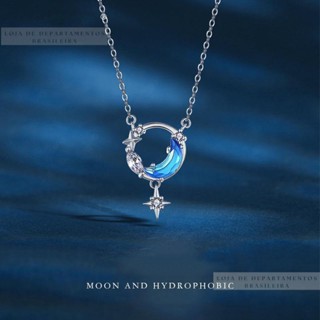 Jwer nova elegent cor de prata cristal estrela lua colar charme pingente gargantilha colar para menina feminino jóias de casamento