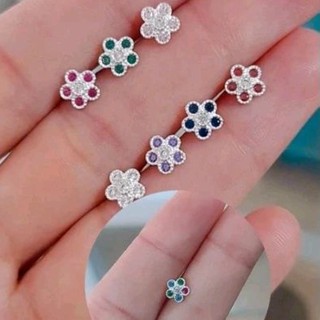 Piercing Florzinha com Pedras de Zircônias Prata 925 e Haste em Aço P/ Orelha,Helix,Trágus,Conch,Anti-Helix e Cartilagem