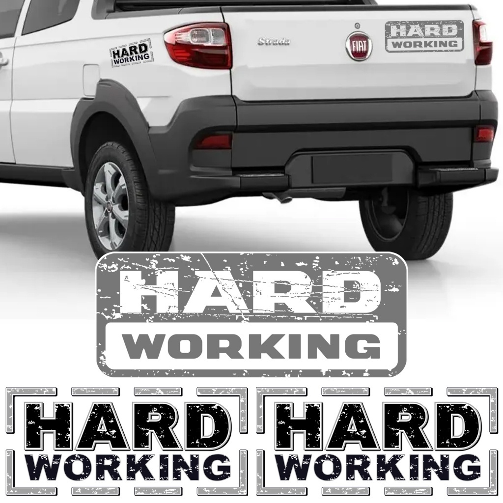 Conjunto 3 Adesivo Hard Working Strada Emblema Lateral Tampa Traseira