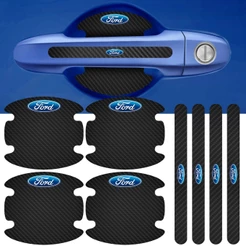 Kit 8 Peças Adesivo Protetor Maçaneta de Porta Compatível Ford Fibra de Carbono Carro Anti Arranhões