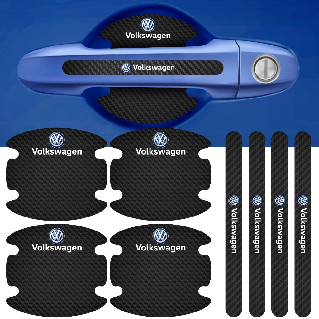 Kit 8 Peças Adesivo Protetor Maçaneta Porta Compatível Volkswagen Fibra Carbono Carro Anti Arranhões