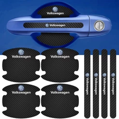 Kit 8 Peças Adesivo Protetor Maçaneta Porta Compatível Volkswagen Fibra Carbono Carro Anti Arranhões