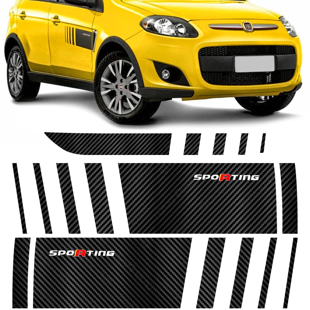 Kit Adesivo Palio Sporting Atractive 2012 A 2016 Faixa Lateral e Tampa Traseira Fibra de Carbono