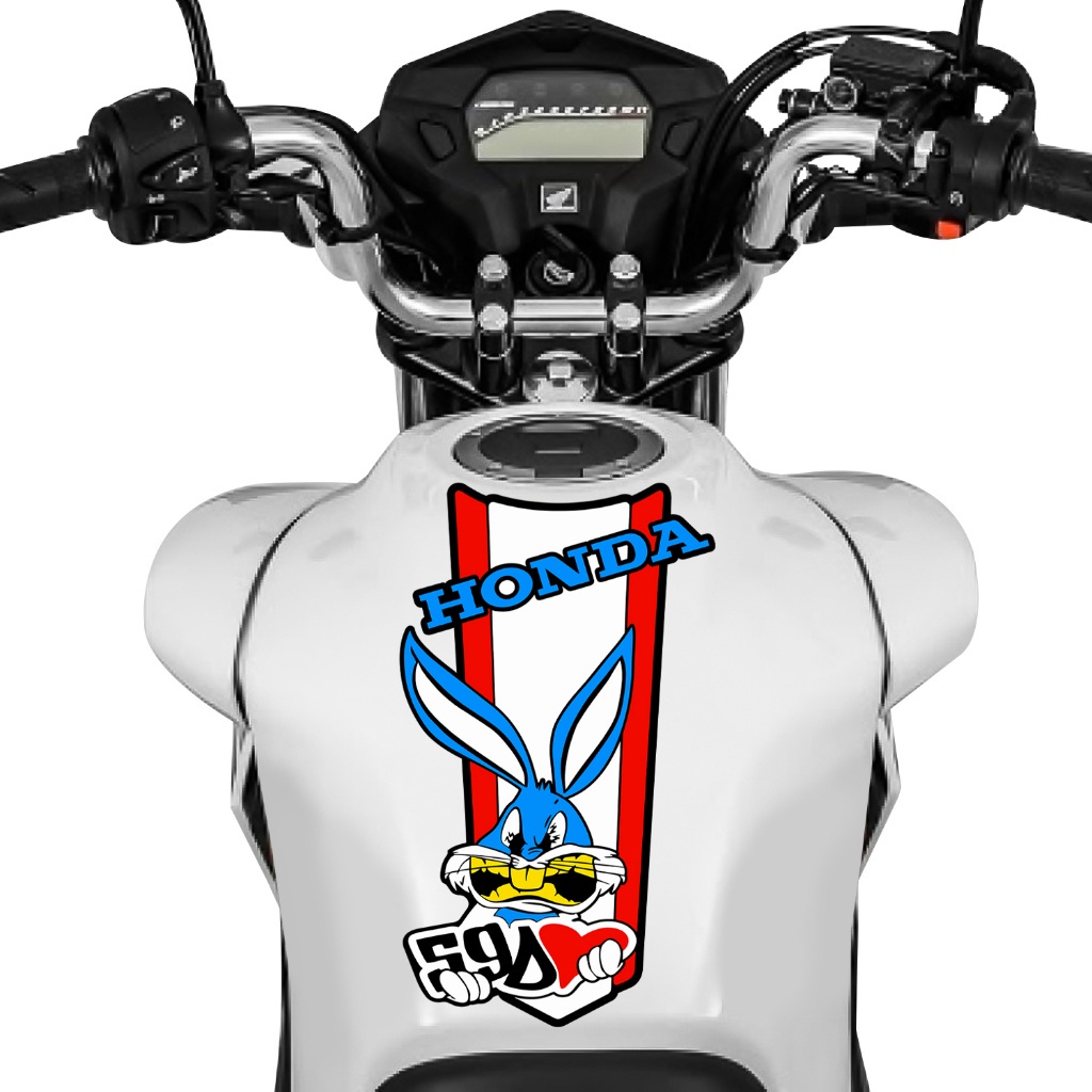 Adesivo Tanque de Moto Honda 59D Coração Coelho Azul e Vermelho Decorativo Sticker