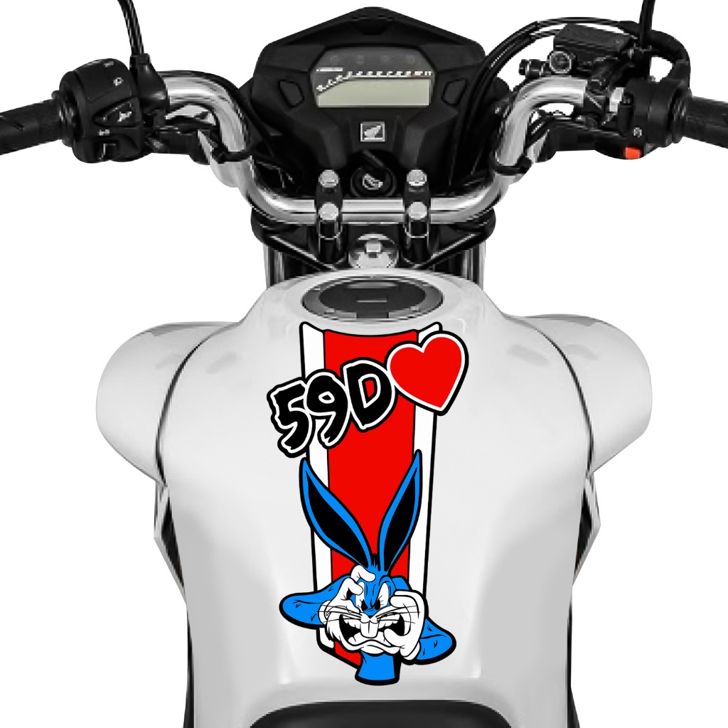 Adesivo Tanque de Moto 59D Coração Coelho Azul e Vermelho Decorativo Sticker