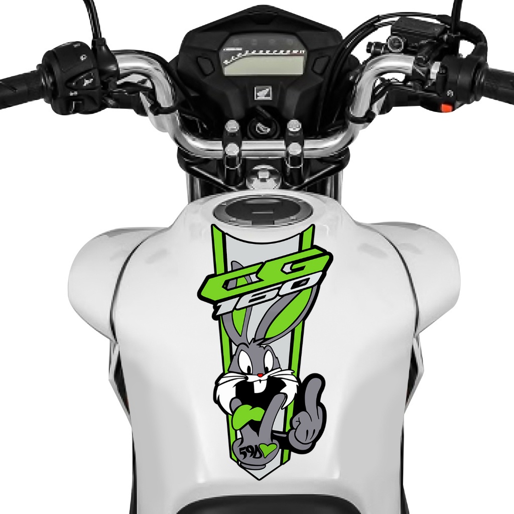 Adesivo Tanque de Moto Honda Cg 160 59D Coelho Verde e Cinza Decorativo Sticker