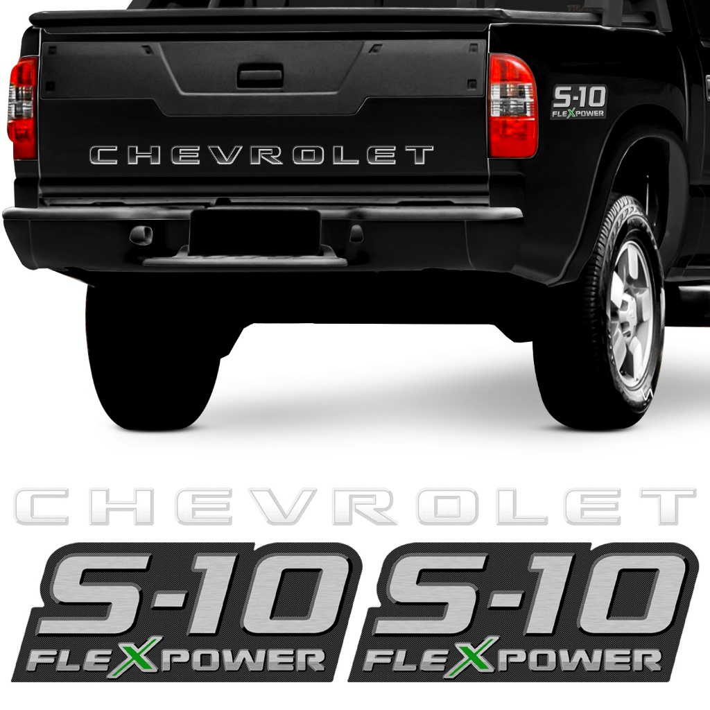 Kit Adesivo S10 S-10 Flexpower 2009 09 10 11 2011 Verde + Faixa Tampa Traseira Prata
