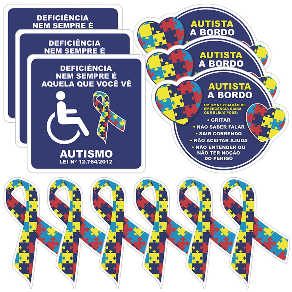 Kit 12 Adesivos Símbolo Autista A Bordo Lei Pcd Colante Para Carro