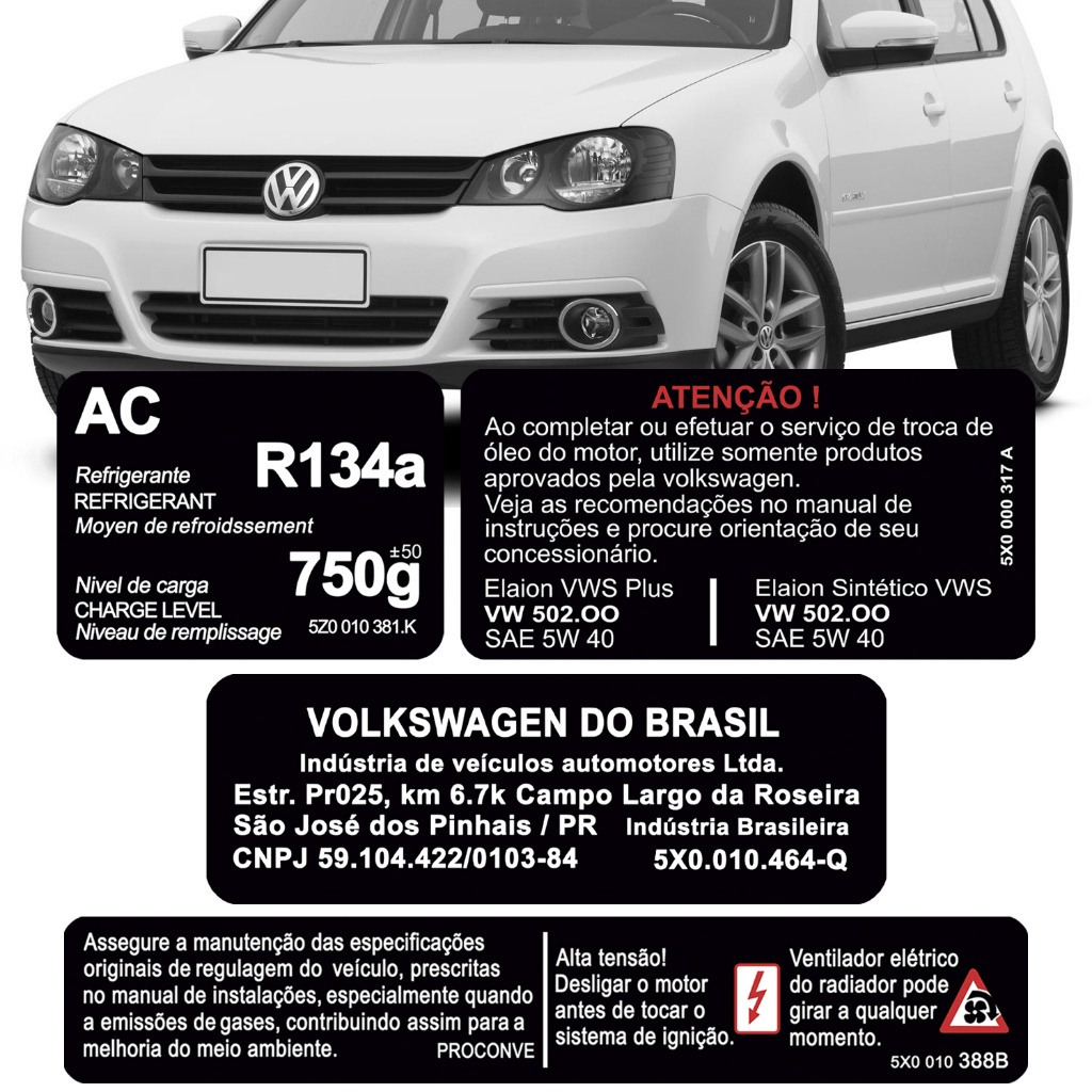 Kit 4 Adesivos Etiqueta Painel Frontal Capô Carro Hatch Golf