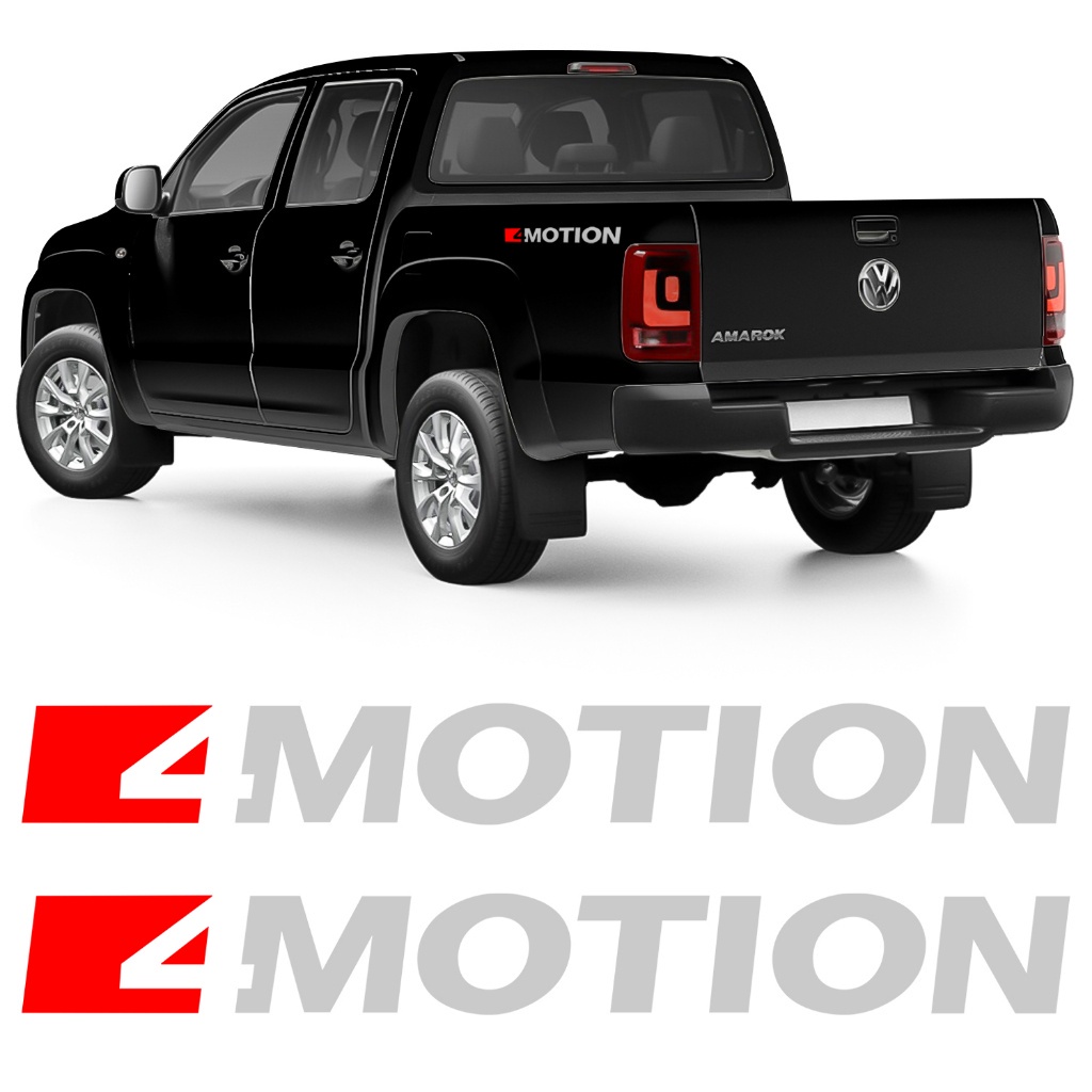 Conjunto Adesivo 4motion Amarok 2017 2018 2019 2020 Lateral Emblema Prata 2 Unidades