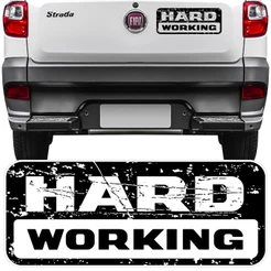 Adesivo Hard Working Tampa Traseira Strada 2018 2019 Colante Sticker Preto