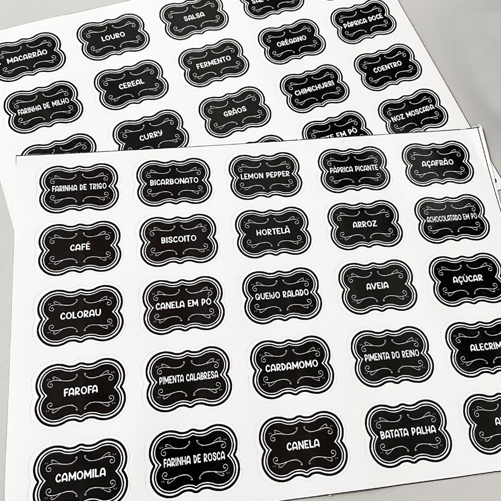 Kit 50 Adesivos Para Potes Organizadores Temperos Mantimentos Condimentos 5x3,5cm