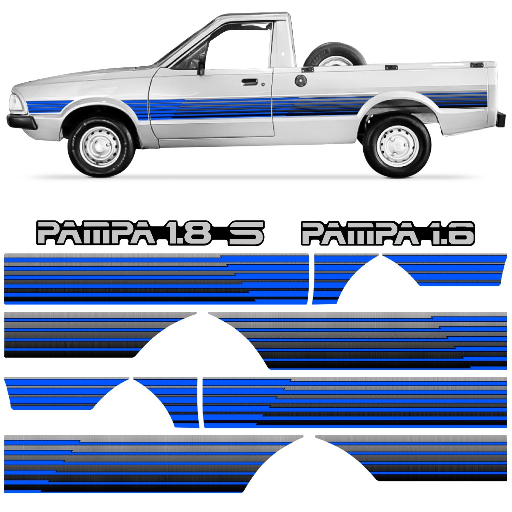 Kit Adesivo Faixa Lateral Porta e Tampa Traseira Pampa 1994 Azul