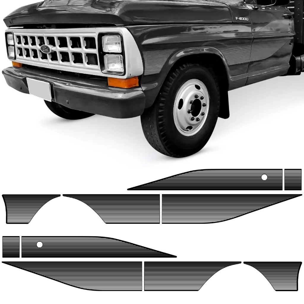Kit Faixa Autocolante Decorativa Adesivo Lateral Camionete F-4000 F4000 1989 1990 1991 Cinza
