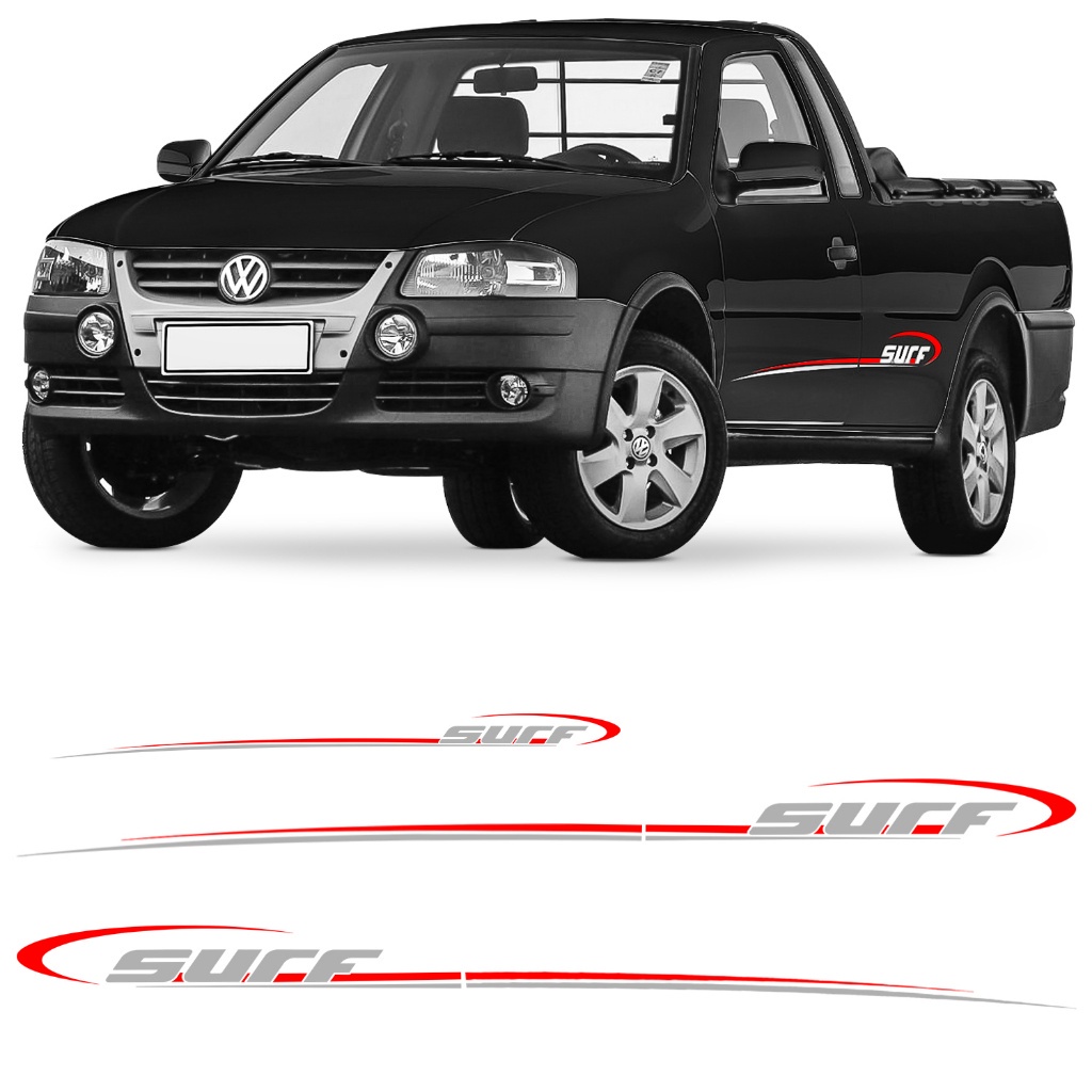 Kit 3 Adesivos Faixa Lateral Saveiro Parati G4 Surf 2006 A 2012 Prata E Vermelho em Oferta na Shopee
