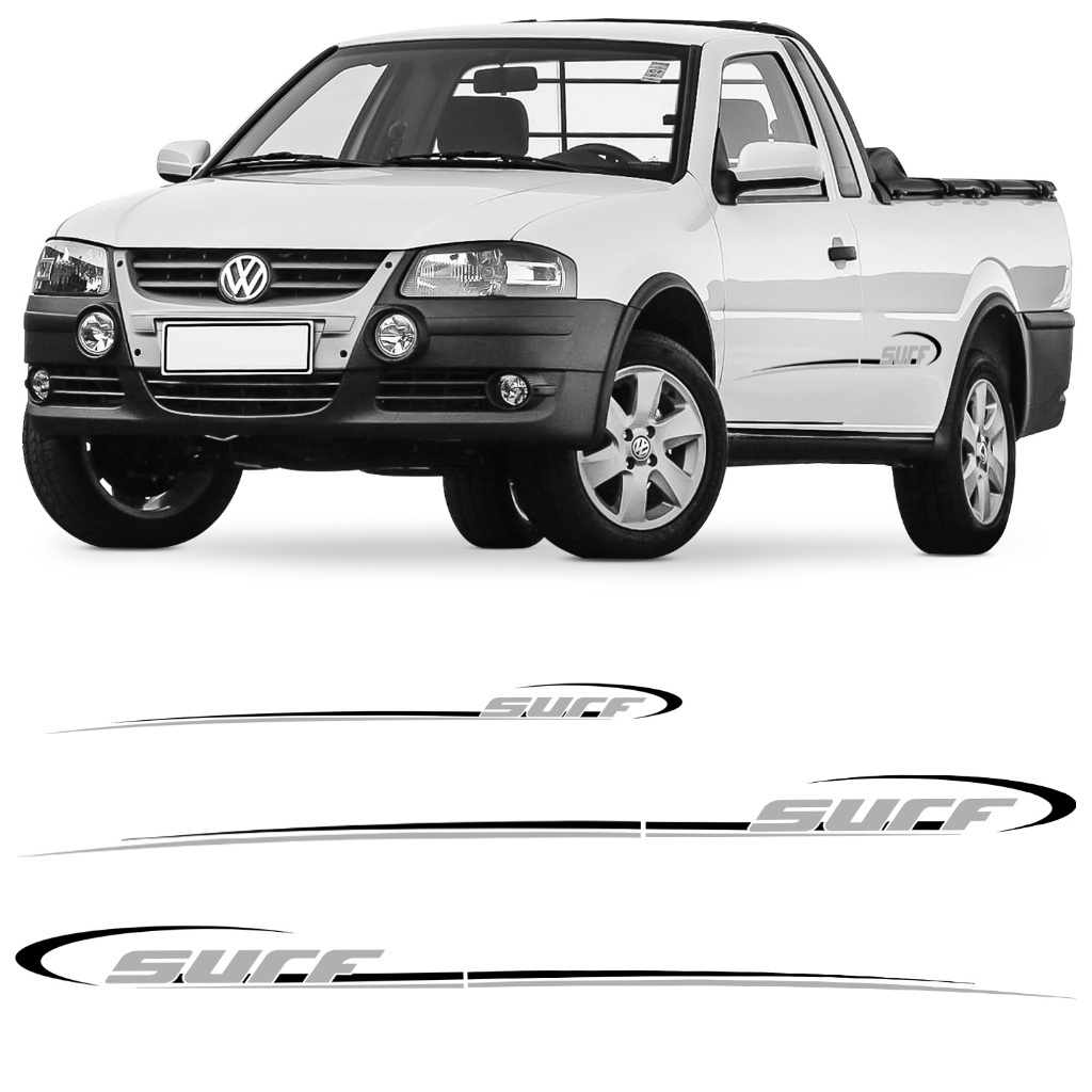 Kit 3 Adesivos Faixa Lateral Saveiro Parati G4 Surf 2006 A 2012 Prata E Preto