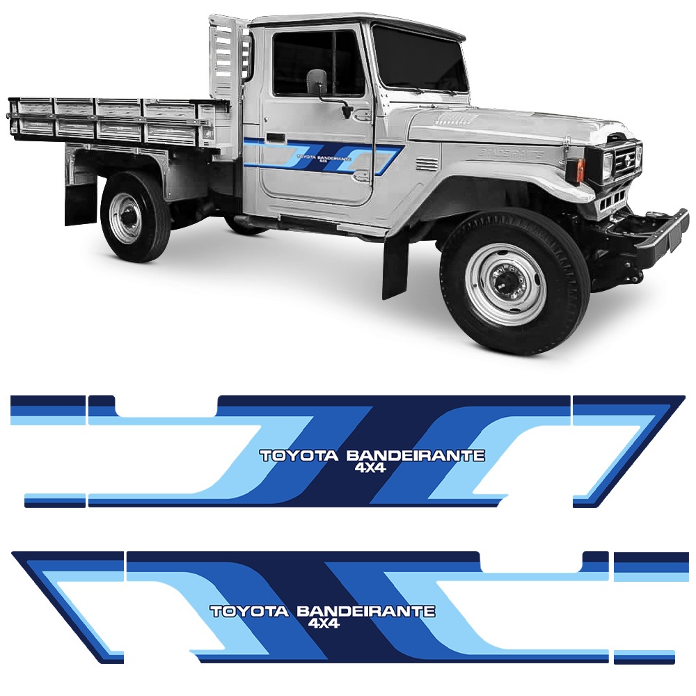 Kit 2 Adesivo Vinil Faixa Lateral Bandeirante 4x4 Azul Sem Carroceria Chassis