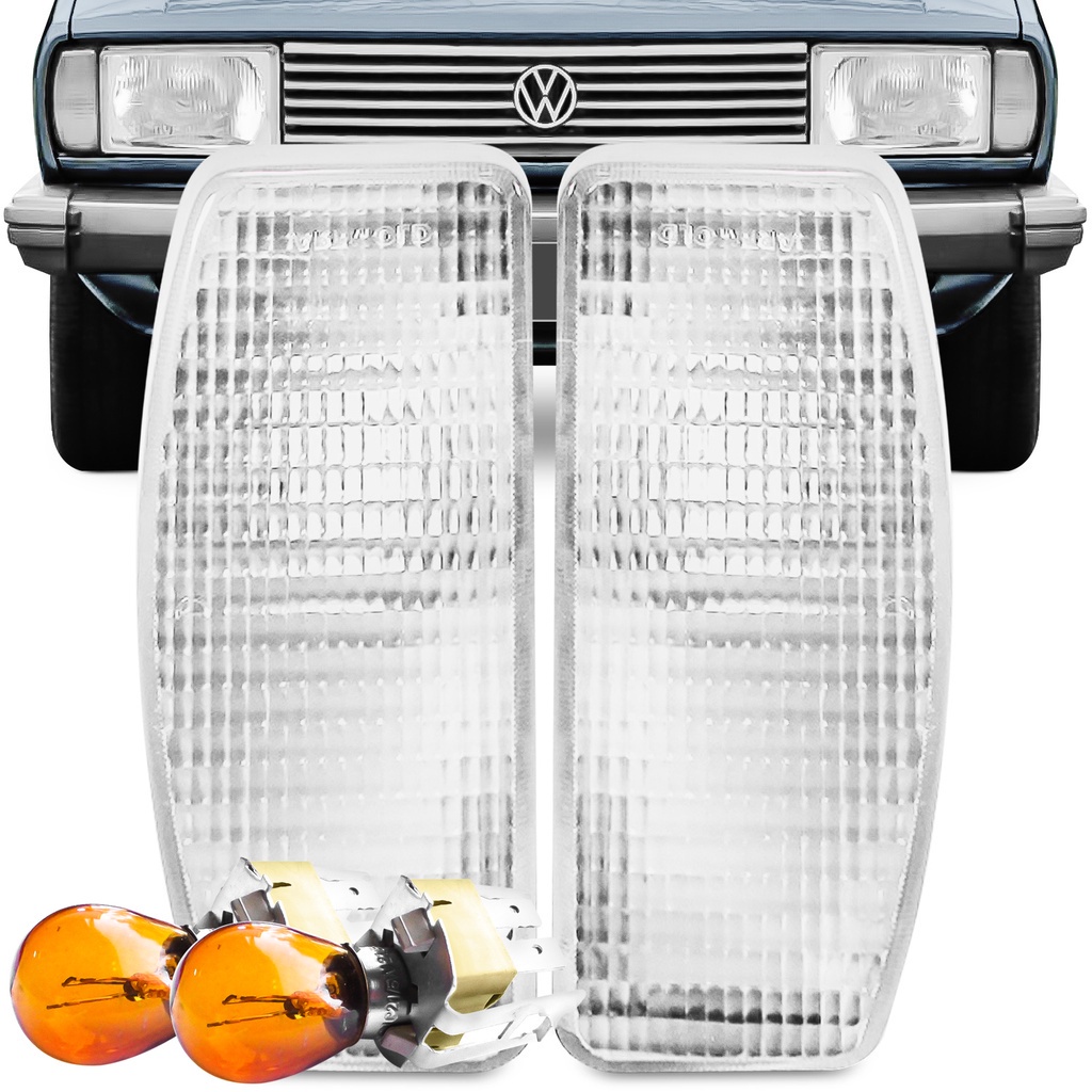 Kit Lanterna Diant Pisca Gol Voyage Parati Saveiro 1982 A 1986 Cristal + Soquete Lampada 2 Polos Meia Luz na Seta Conjugado