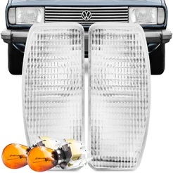 Kit Lanterna Diant Pisca Gol Voyage Parati Saveiro 1982 A 1986 Cristal + Soquete Lampada 2 Polos Meia Luz na Seta Conjugado