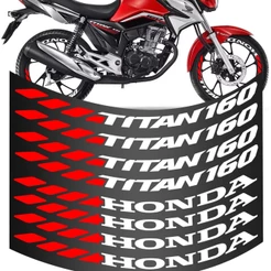 Conjunto 8 Adesivo Roda Titan 160 Grande Moto Vermelho Colante
