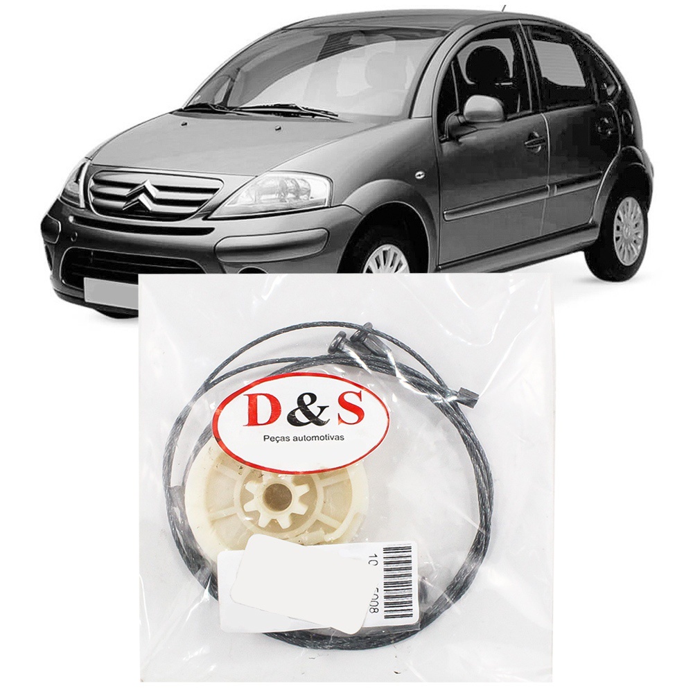 Kit Reparo Maquina Vidro Eletrico Citroen C3 2005 2006 2007 2008 2009 Cabo Traseira