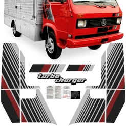 Kit Faixa Adesiva Caminhão Porta Lateral 1991 Turbo Charger Compatível Com Volkswagen Prata