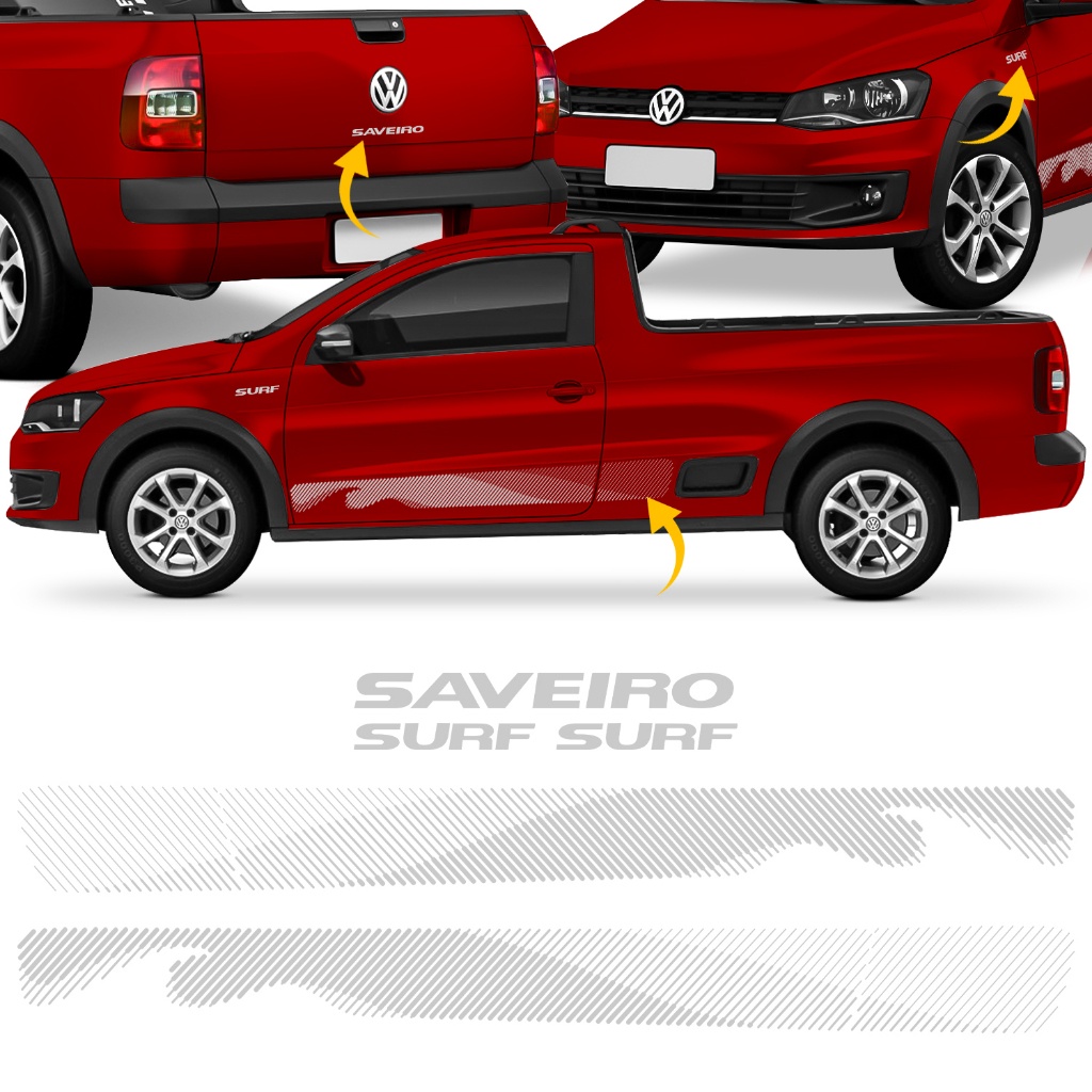Kit Adesivo Saveiro Surf G6 2015 2016 Faixa Lateral + Paralama + Tampa Traseira Prata