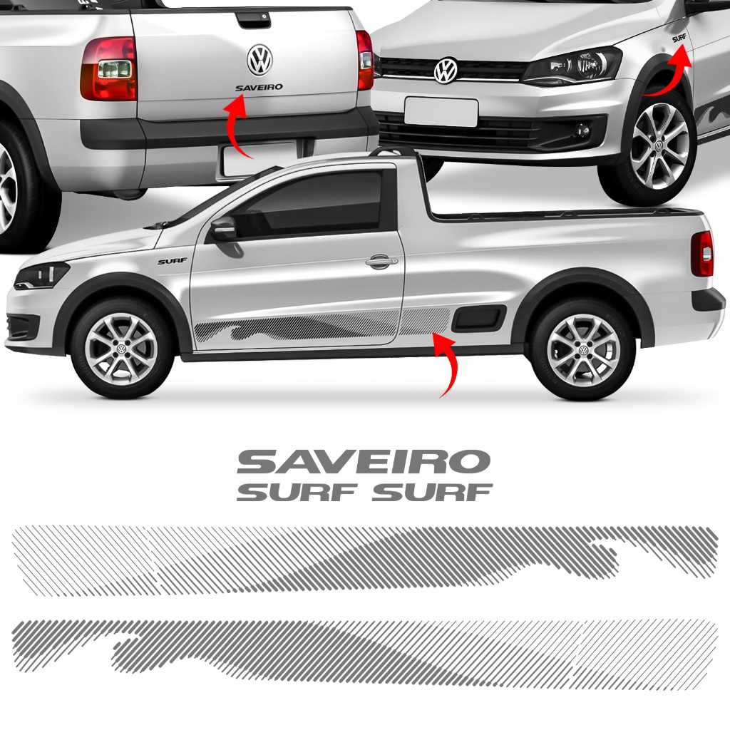 Kit Adesivo Saveiro Surf G6 2015 2016 Faixa Lateral + Paralama + Tampa Traseira Grafite