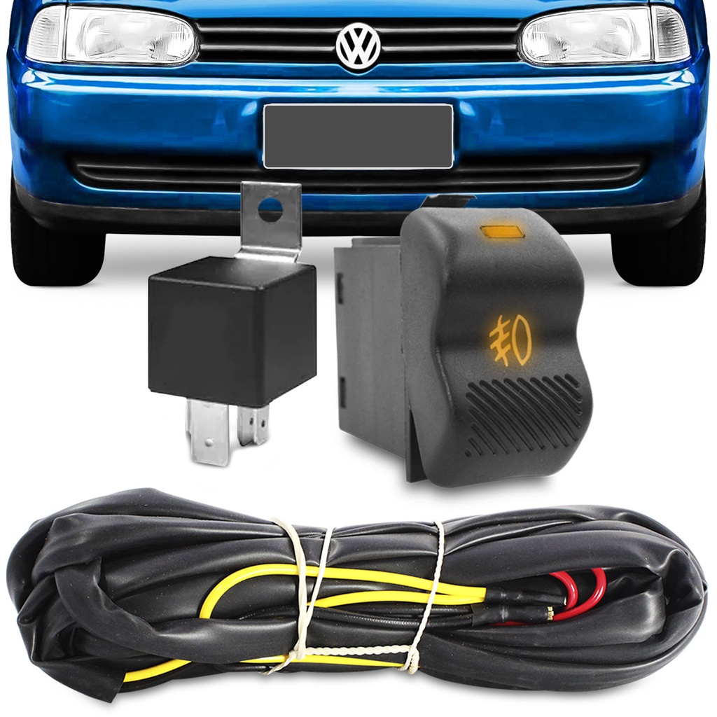 Kit Botão Original Led Laranja Gol Parati Saveiro Bola G2 1995 A 1999 + Chicote e Rele Milha e Neblina