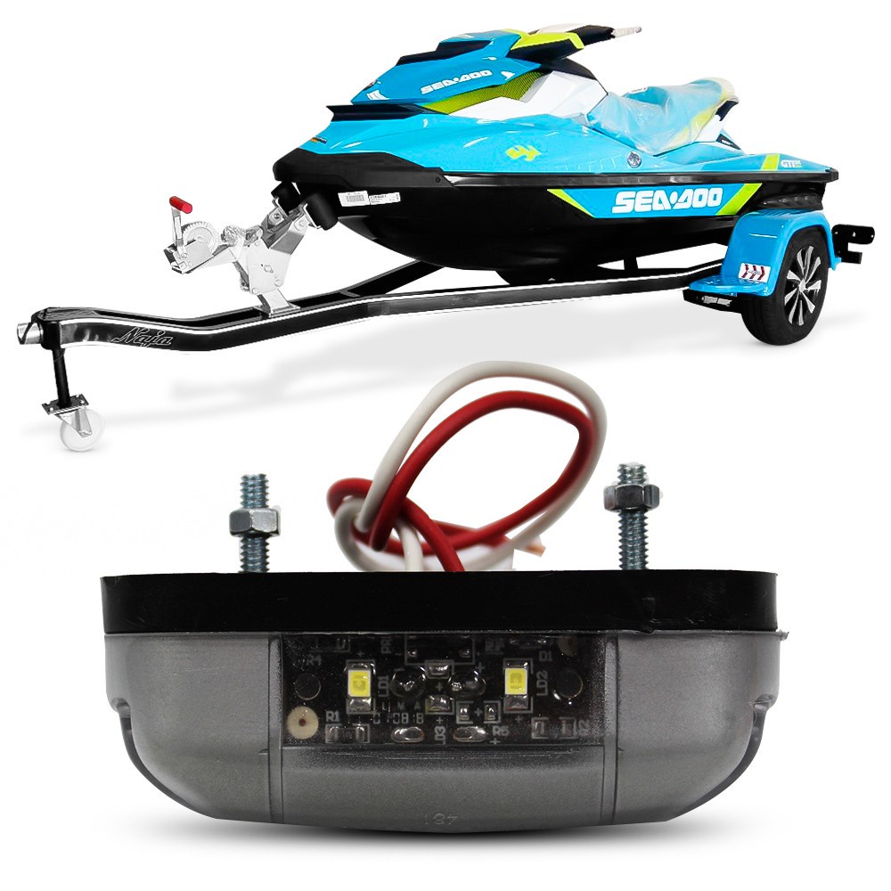 Lanterna Placa Oval Carretinha Jet Ski Lancha Barco Moto 2 Led