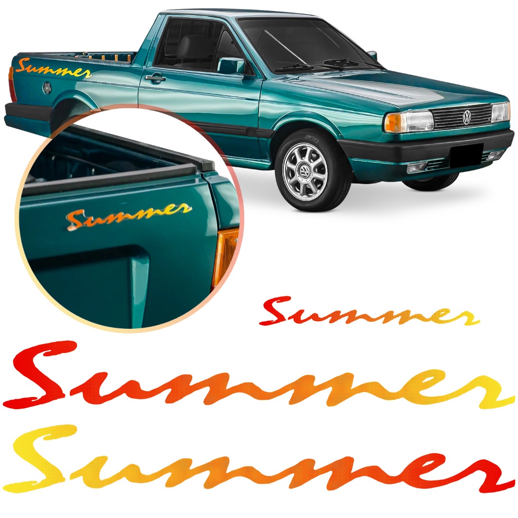 Kit 3 Adesivo Automotivo Saveiro Summer Vinil Emblema Faixa Lateral Tampa Traseira
