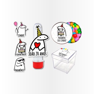Kit Festa de aniversário 60 Apliques e Adesivos Bento Cake Flork Meme