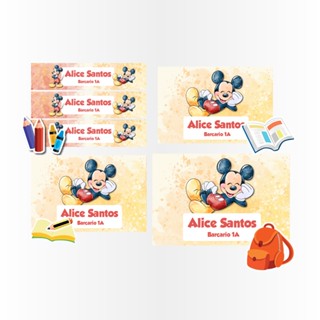 Kit 40 Etiquetas Rótulos auto-colante Escolares Identificação Mickey Aquarela