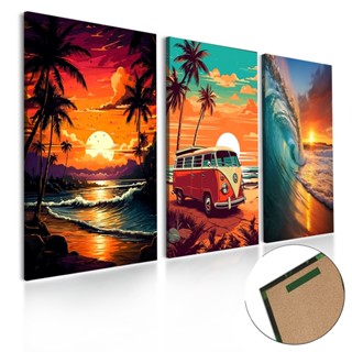 Kit Quadros Decorativos 50x30 cm Sala Quarto Kombi Praia