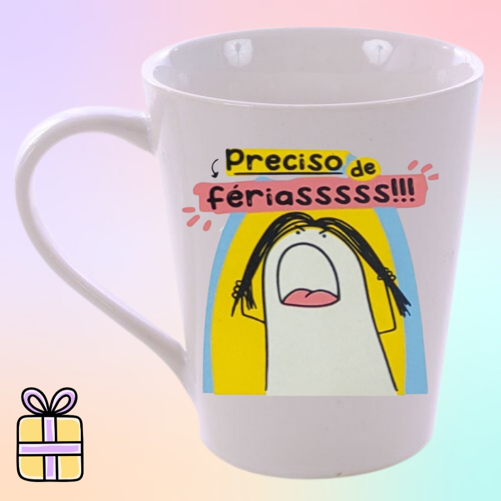 Caneca Preciso de Férias Personalizadas Meme Flork Bento Diversas Frases 300ml