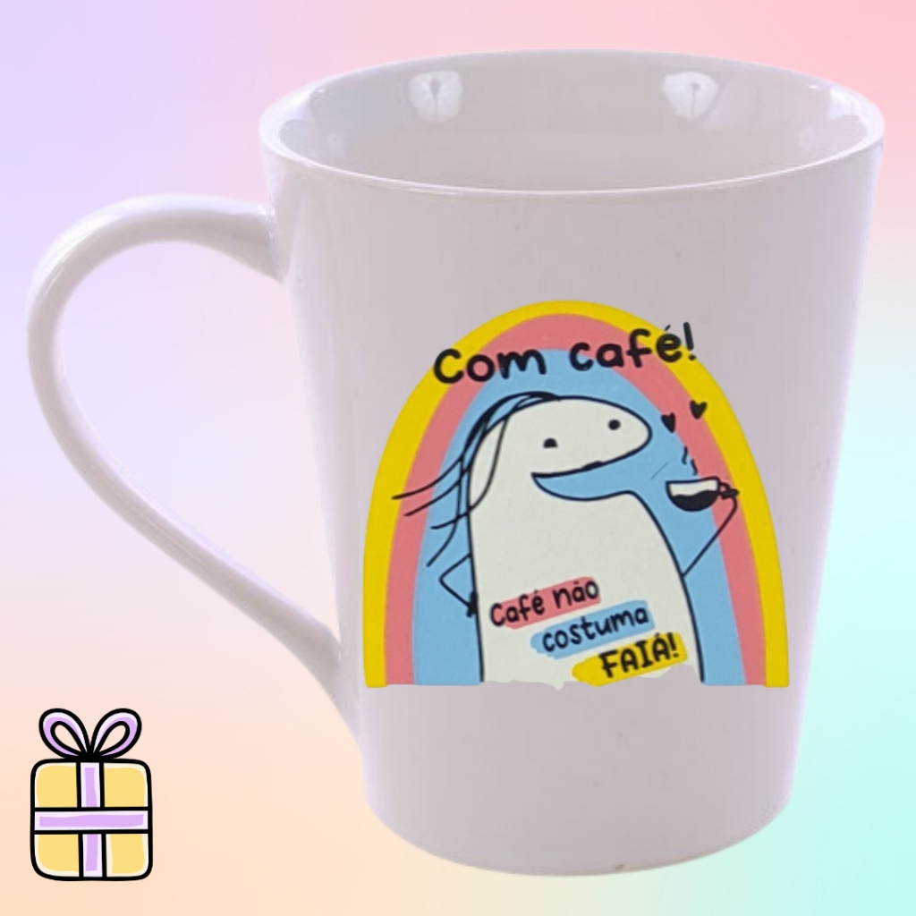 Caneca Com Café não Costuma Faiá Personalizadas Meme Flork Bento Diversas Frases 300ml